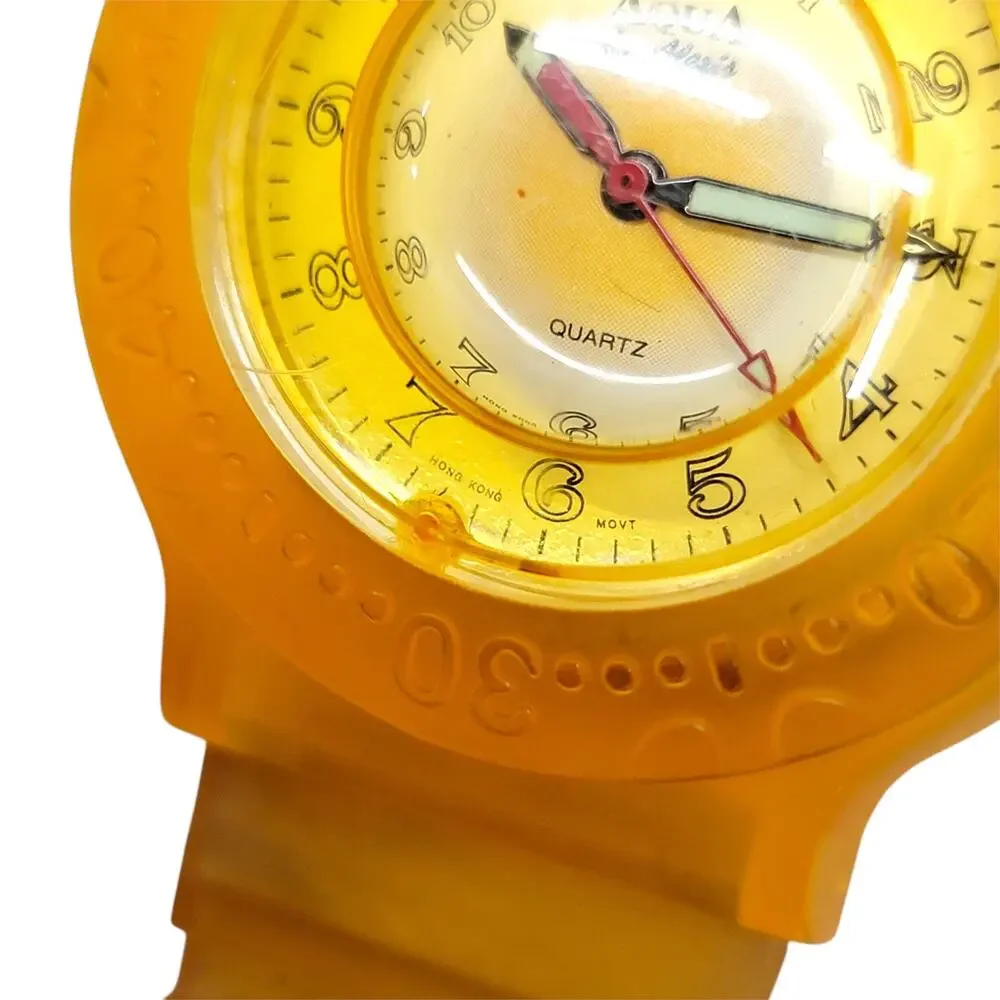 Vintage Y2K Aqua By Alexis Yellow Translucent Jelly Watch Bubble Dial Surf READ